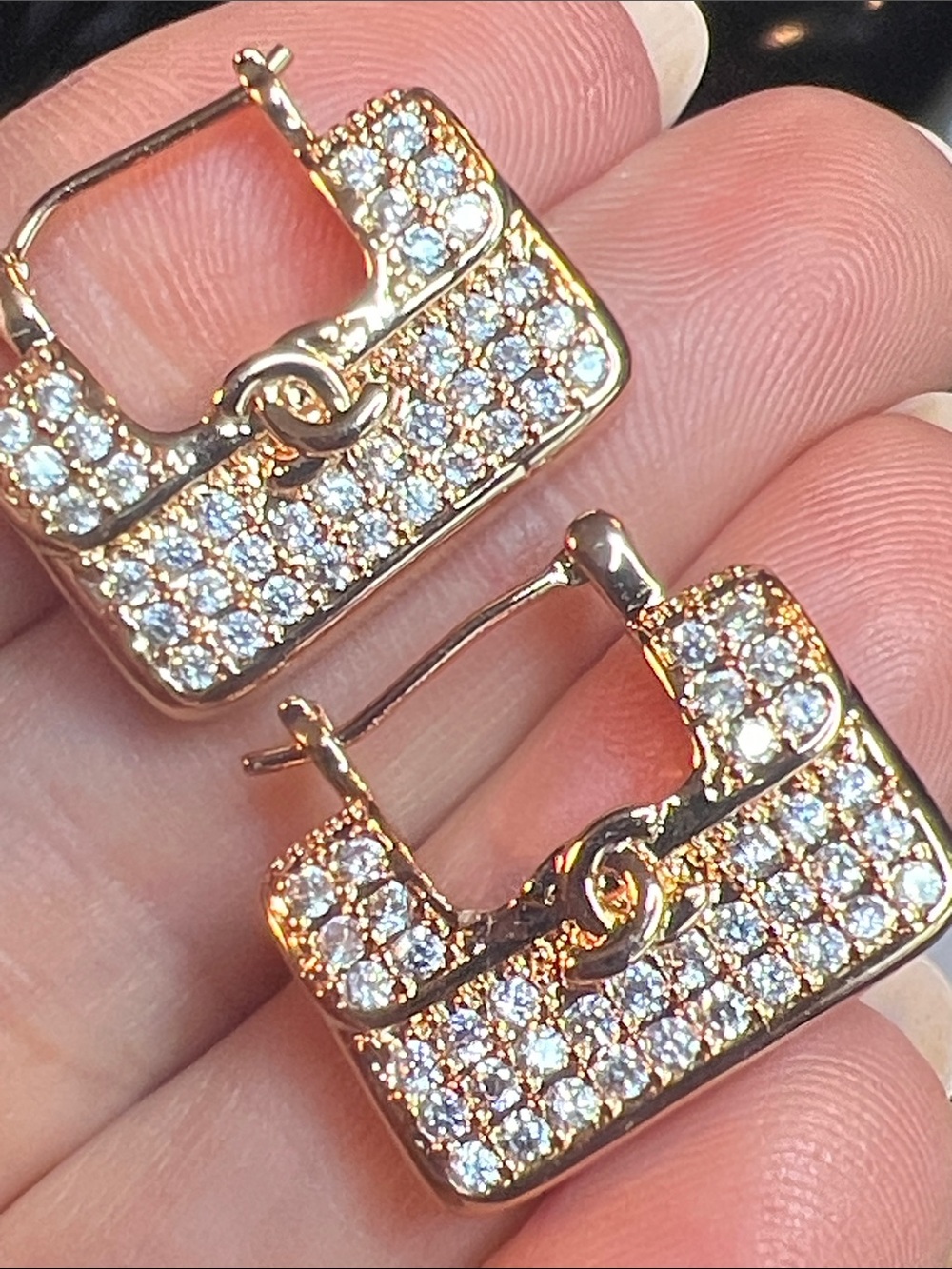 Pave Crystal Mini Purse Charm - Gold Tone